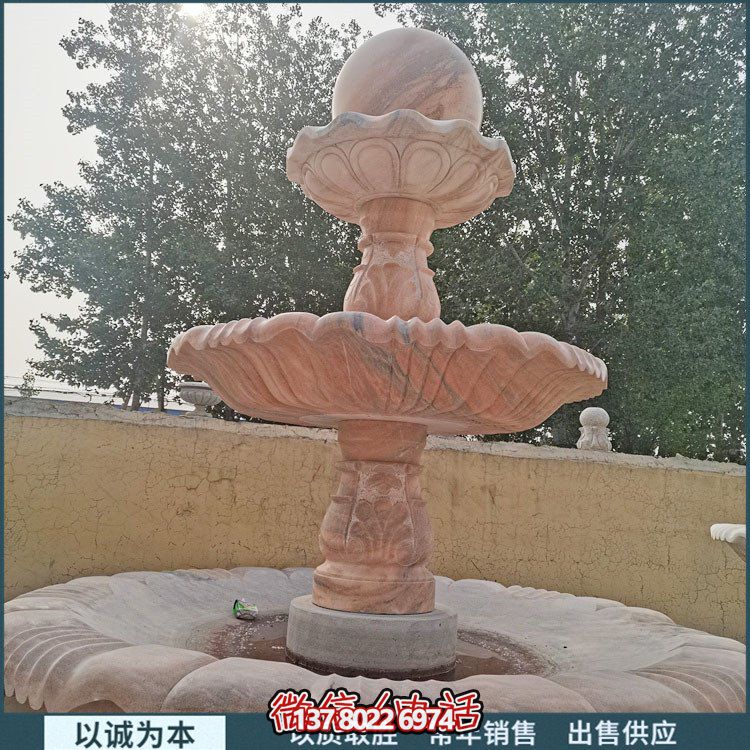 紅大理石石雕園林噴泉，展現絢爛晚霞