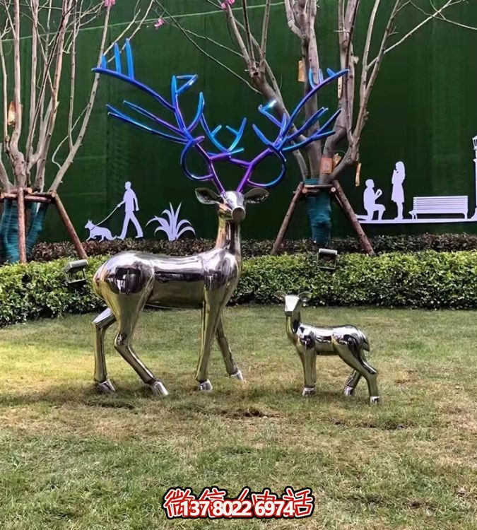現代簡約不銹鋼梅花鹿擺件，點綴您的庭院園林景觀