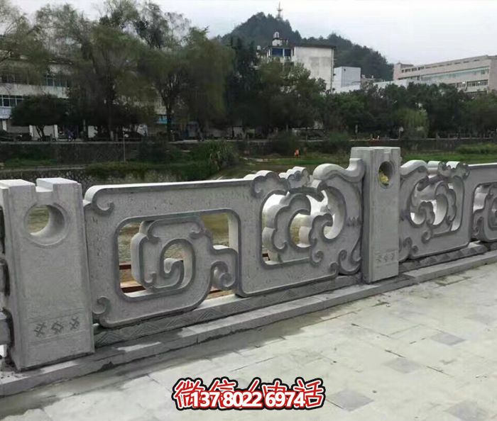 復古鏤空花紋欄桿，防護河道街邊青石