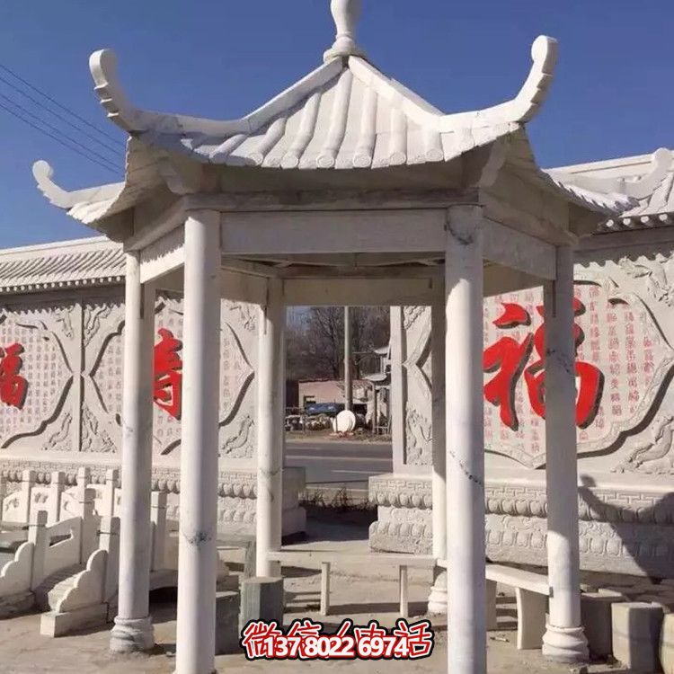 中式古建涼亭，大理石仿古裝飾庭院擺放