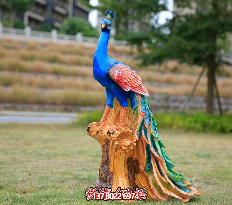 彩繪孔雀玻璃鋼雕塑，為公園街道擺放添彩