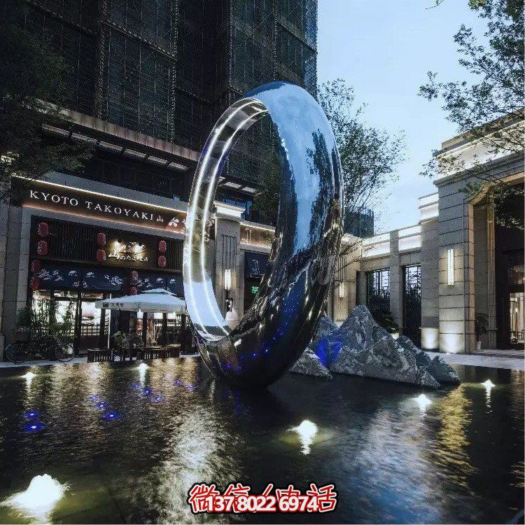 不銹鋼圓環(huán)，水景噴泉裝飾燈光雕塑