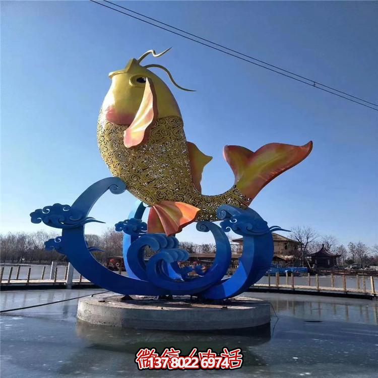 戶(hù)外廣場(chǎng)大型水景不銹鋼彩繪園林景觀鯉魚(yú)擺件
