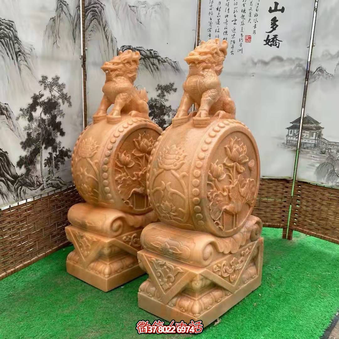 麒麟抱鼓石,晚霞紅荷花門(mén)墩 麒麟抱鼓石,晚霞紅荷花門(mén)墩
