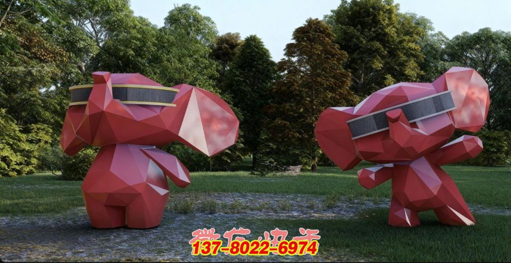 林間趣遇：不銹鋼卡通紅象的景觀歡樂(lè)劇場(chǎng)